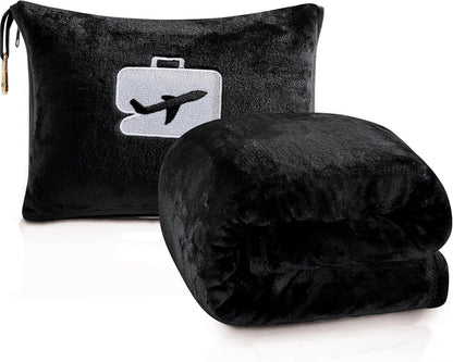 Comfort Fly Travel Blanket & Pillow" 2-in-1 Micro Plush Airplane Blanket with Carry Case (40" x 70")
