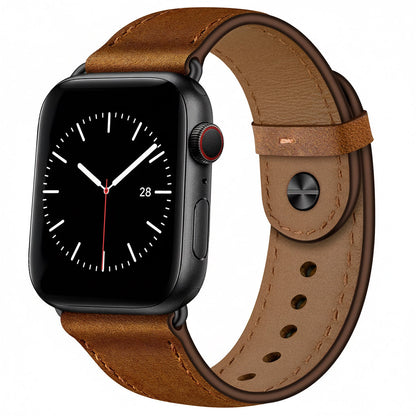 Bracelet de montre en cuir compatible avec Apple Watch 49mm–42mm, Rétro Marron et Noir Re