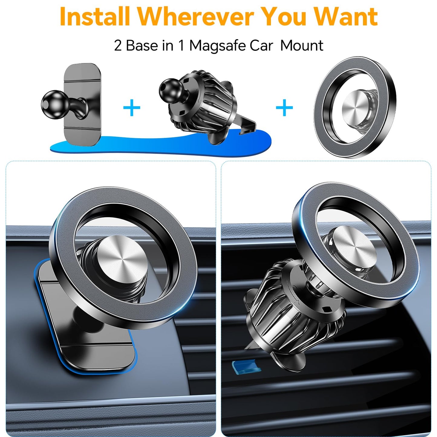 Car Mount — 20 Strong Magnets Magnetic Dashboard Phone Holder for iPhone 17/16/1