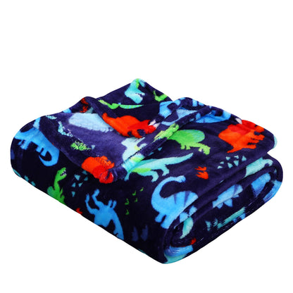 Decor&More Juego de 2 mantas de forro polar de felpa para niños y niñas (50" x 60") - Dinosaurios y unicornios