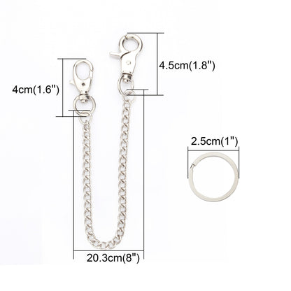 Chain 2 Pack 8" — Heavy Duty Pocket Keychain Lobster Clasp & Key Rings for Jeans