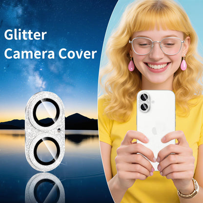 17 Camera Lens Protector — 9H Tempered Glass Bling Glitter Full Cover, Silver