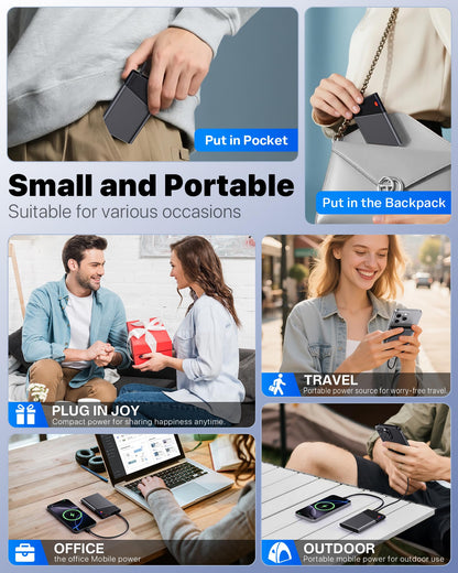 Power Bank 10000mAh 22.5W PD Fast Charging - Portable Powerbank with Built-In USB Cable