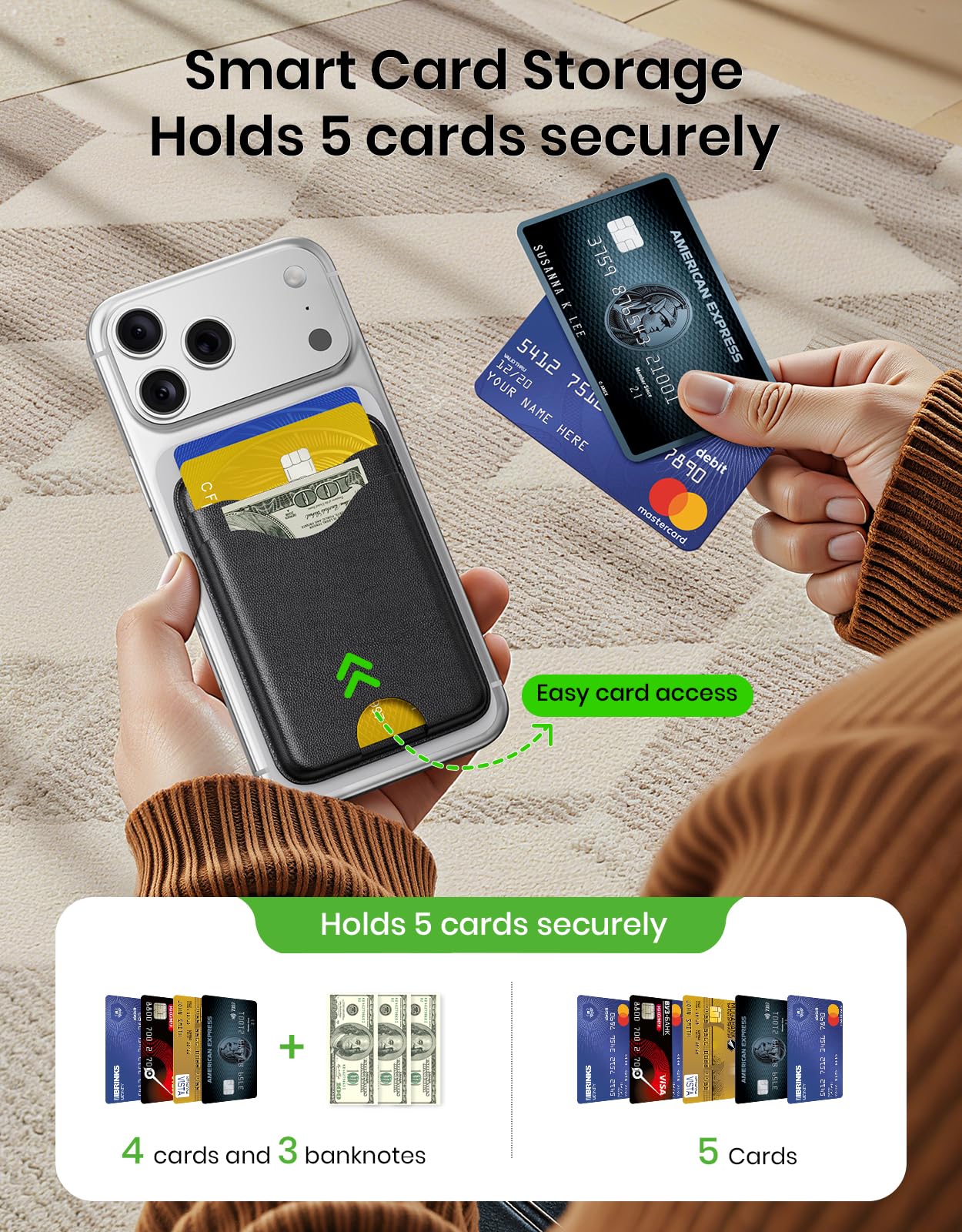 Wallet Slim 3-Card — RFID Blocking Vegan Leather with Card Ejection for iPhone 1