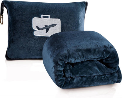 Comfort Fly Travel Blanket & Pillow" 2-in-1 Micro Plush Airplane Blanket with Carry Case (40" x 70")