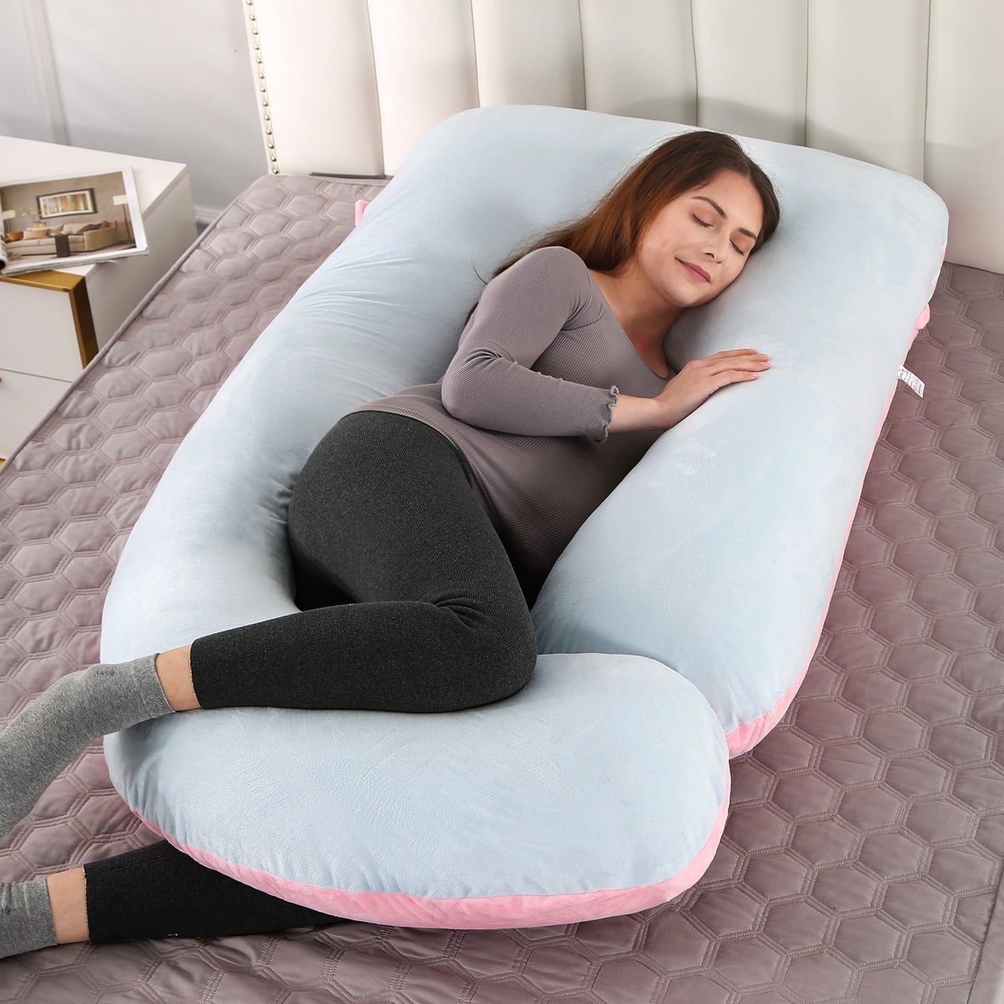 Pillow Lying On The Side With Detachable Crystal Velvet G-shaped Waist Pillow
