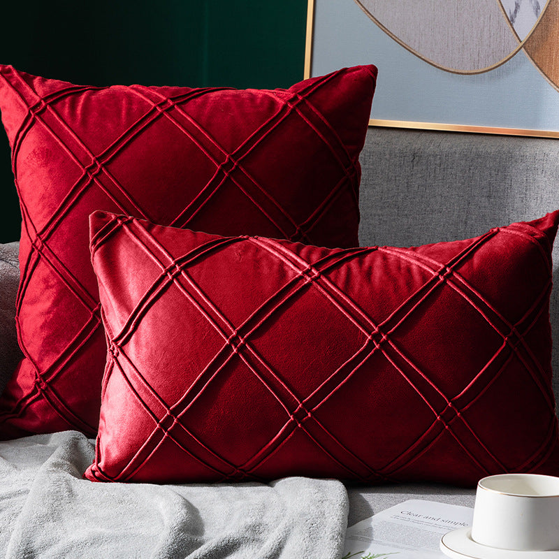 Taie d'oreiller en velours de couleur unie à carreaux, pour canapé, chevet, coussin en peluche courte