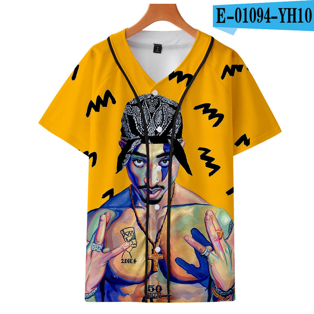 Uniforme de baseball fin imprimé en 3D couleur de Tupac Shakur