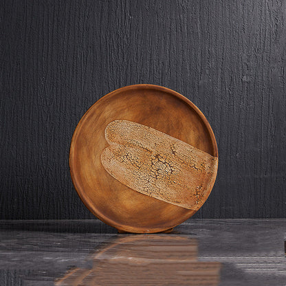 Wood Grain Ceramic Living Room Flat Vase Flower Arrangement Decoration