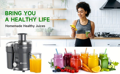 Extracteur de jus 500W pour fruits et légumes – Grande ouverture, acier inoxydable, nettoyage facile