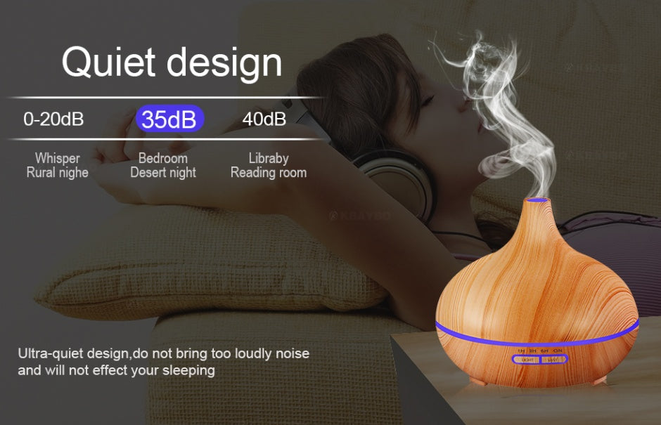 Wood Grain Aromatherapy Humidifier – 550ml Remote Control LED Diffuser