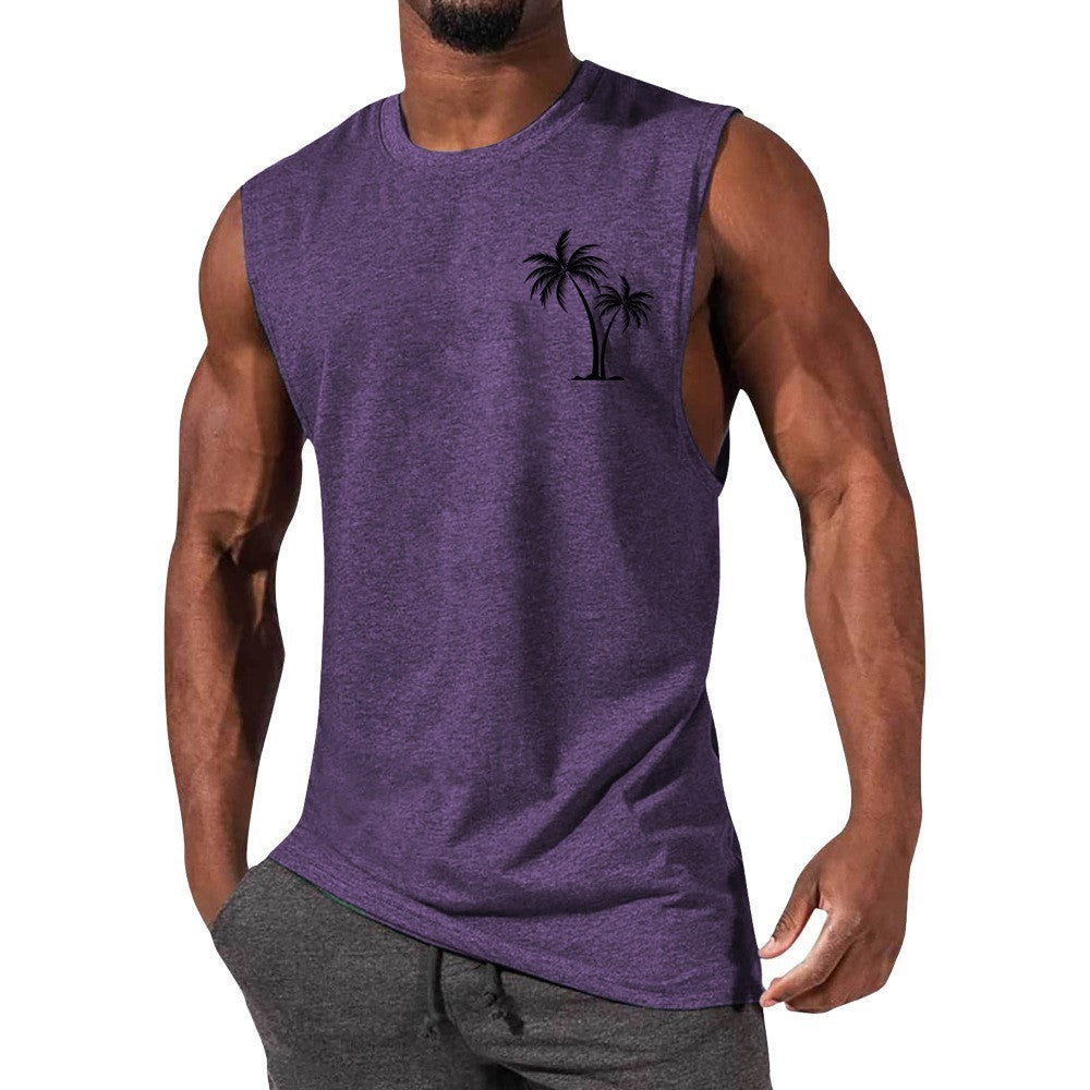 Coconut Tree Embroidery Men’s Muscle Tank – Beach Fitness Vest | S–L