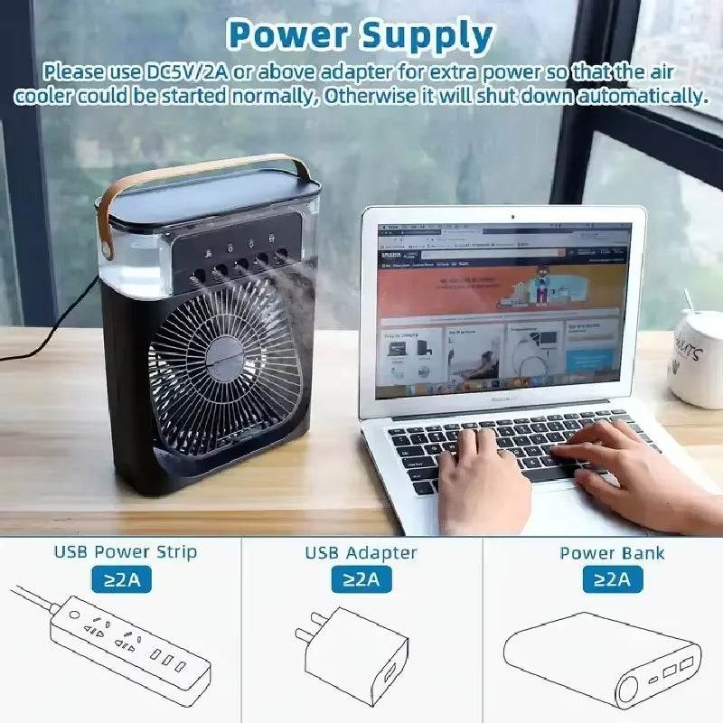 3-in-1 Portable Air Cooler Fan with Humidifier and LED Light