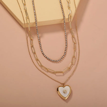 Collar de varias capas apilable con candado dorado, de moda transfronteriza europea y americana, con etiqueta de letras y personalidad, gargantilla para mujer