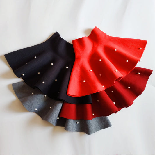 Jupe parapluie tricotée taille haute à perles pour filles