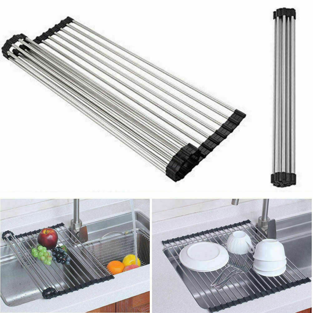 Roll-Up Dish Drying Rack – Stainless Steel Sink Drainer Mat