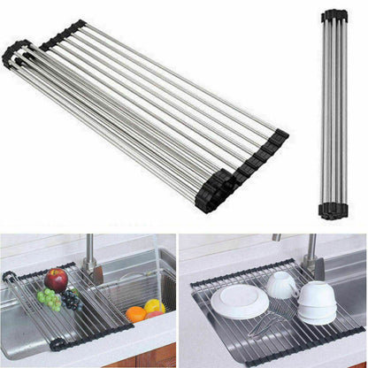 Roll-Up Dish Drying Rack – Stainless Steel Sink Drainer Mat