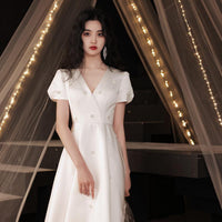 French Bridesmaid Cheongsam Satin Light Wedding Small Evening Dress Women
