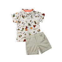 Ensemble chemise imprimée de dessin animé et short de couleur unie pour garçons et filles d'été