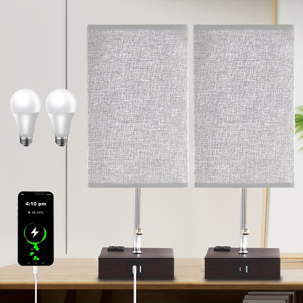 LumaTouch | Touch Table Lamp with USB Outlet and Fabric Shade Bedside Decor