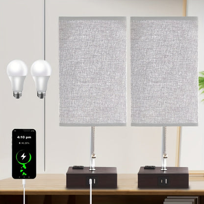 LumaTouch | Touch Table Lamp with USB Outlet and Fabric Shade Bedside Decor
