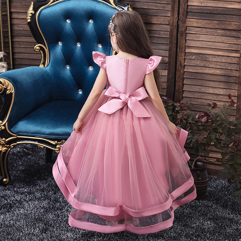 Robe de princesse pour fille, courte devant et longue derrière, costume de petite hôtesse pour fille fleur.