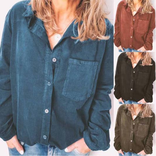 Nouvelle veste chemise en velours côtelé grande taille pour femme