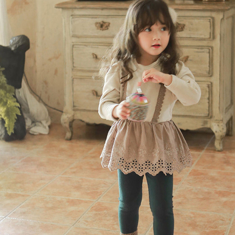 Blouse fille style occidental à manches longues et t-shirt en velours fin