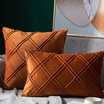 Taie d'oreiller en velours de couleur unie à carreaux, pour canapé, chevet, coussin en peluche courte