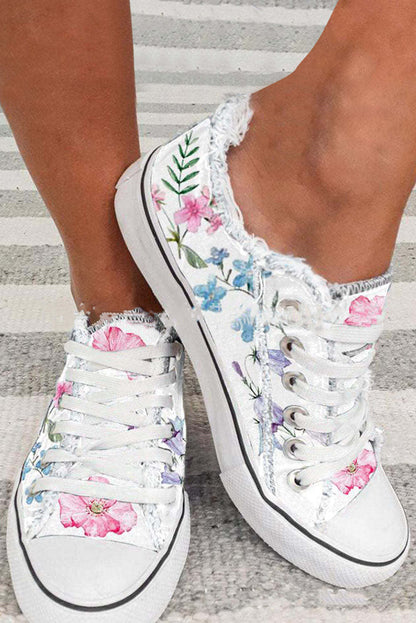 White Floral Canvas Shoes Decor