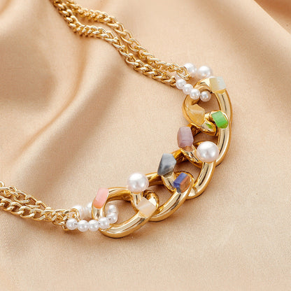 Simple Crushed Stone Aluminum Chain Pearl Pendant