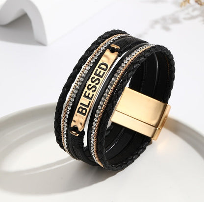 Bracelet en cuir synthétique de style ethnique avec plaque en alliage