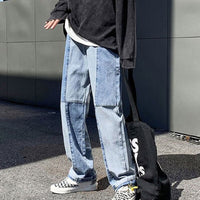 Men's stitching wide-leg jeans