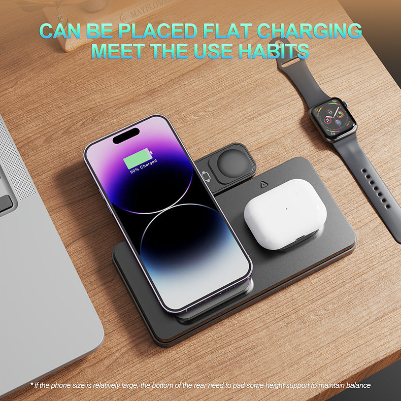 Chargeur sans fil multifonctionnel trois-en-un avec support pliant