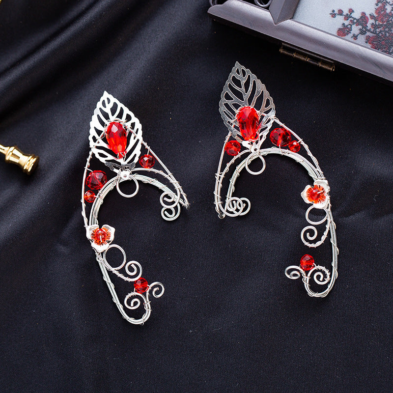 Pendientes de Elfo con Clip de Oreja de Elfo Rojo Nuevo Temperamento Personalizado