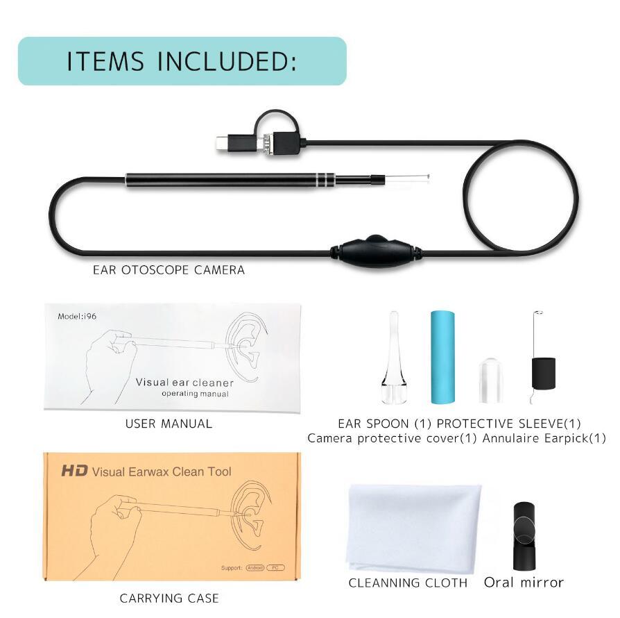 Endoscope de nettoyage d'oreille 3 en 1 USB, Android et Type-C HD, cuillère d'oreille visuelle, cure-oreille multifonctionnel avec mini caméra, outil de nettoyage pour la santé de l'oreille