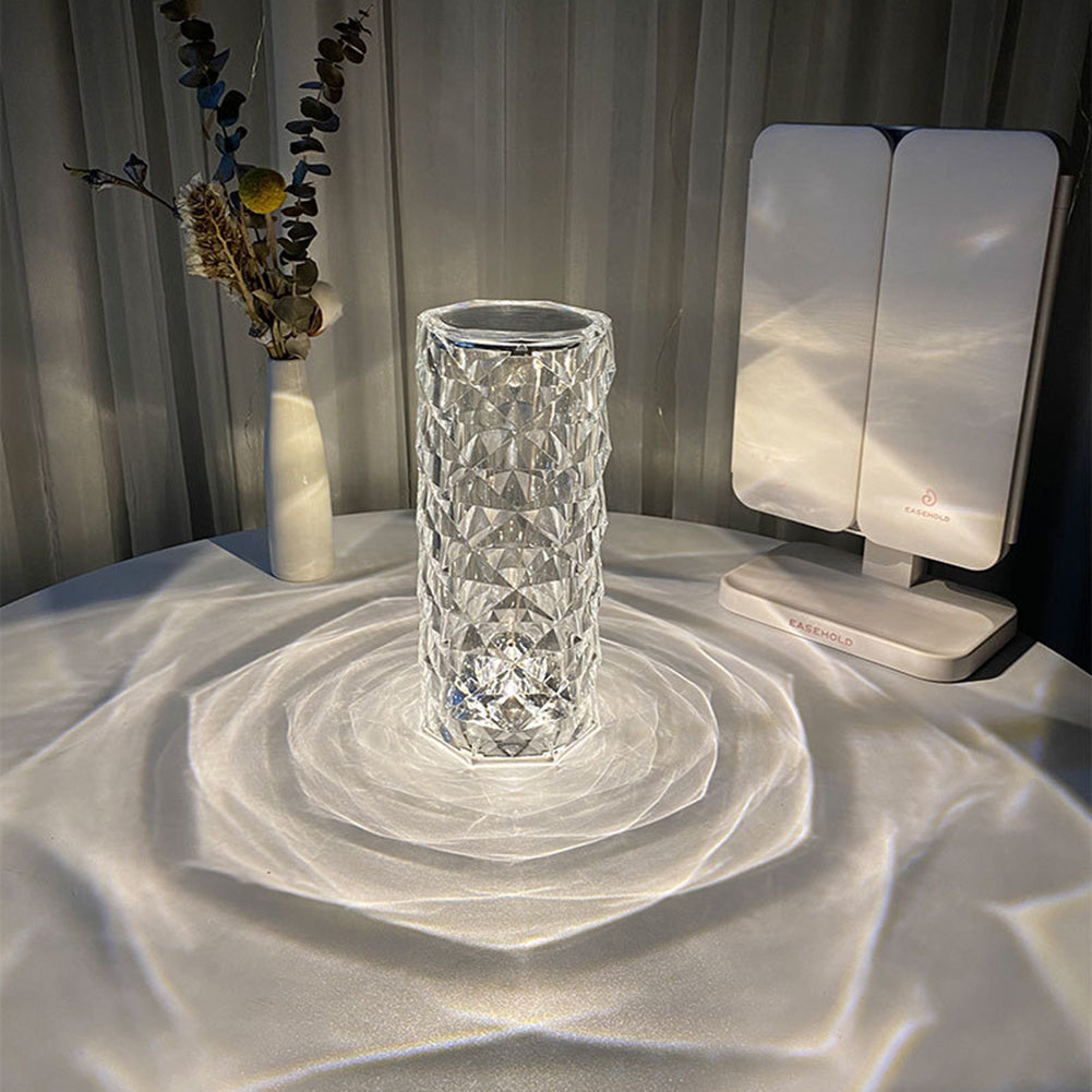 Lampe en cristal nordique USB Lampe de table Chambre tactile variateur Lampe d'ambiance diamant Lampe de projecteur rose Décoration