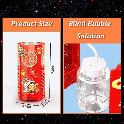 Machine à bulles de feux d'artifice avec 80 ml de solution à bulles, machine à bulles automatique portable avec lumières et musique désactivable, jouets machine à bulles pour enfants pour activités extérieures, fêtes, mariages, Noël
