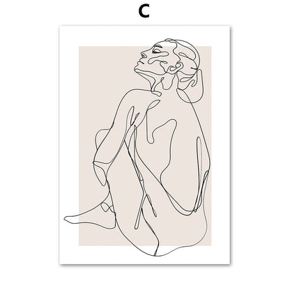 Abstract Female Wall Art Canvas Floral Line Drawing Nordic Poster