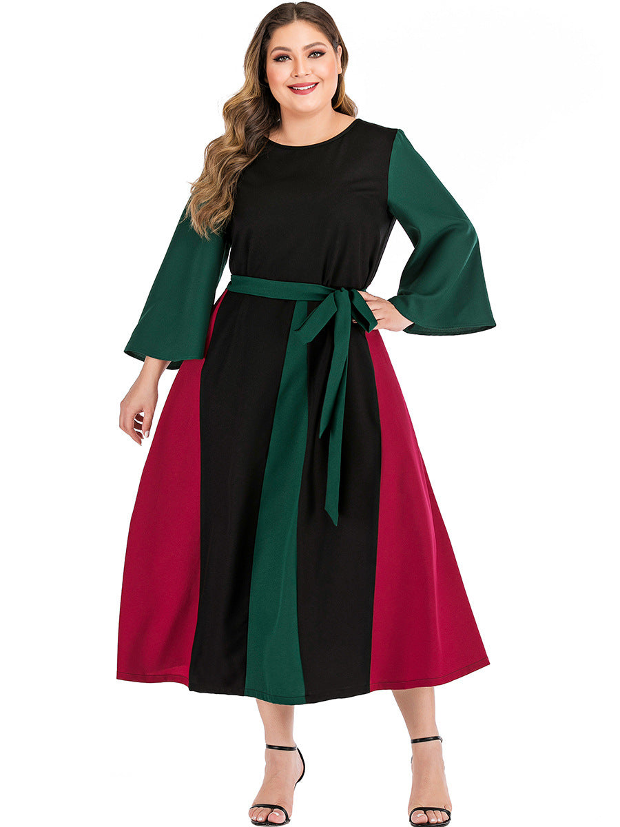 Vestido de mujer de talla grande con costuras en contraste