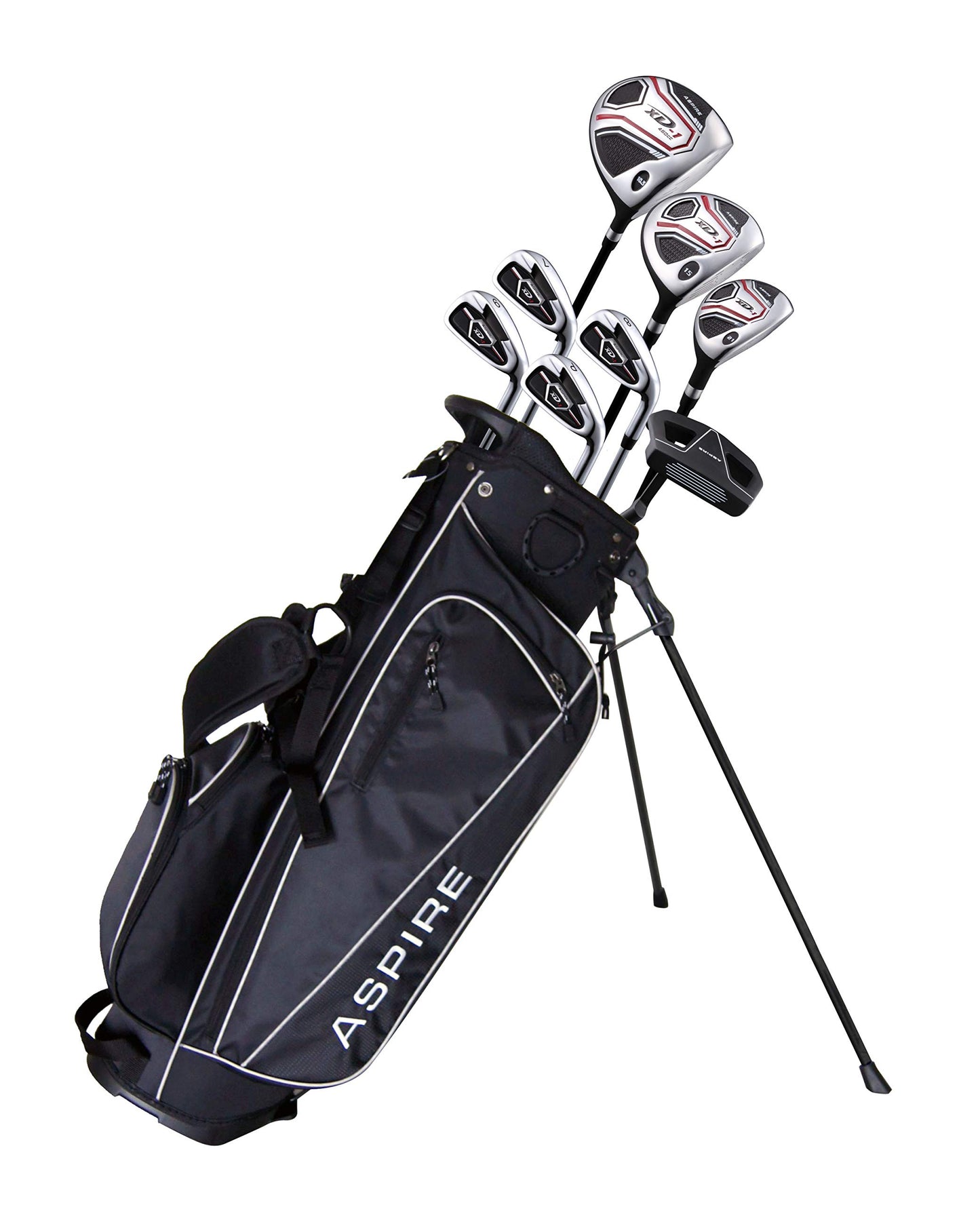 Juego completo de golf Aspire XD1 para adolescentes – Driver, madera de fairway, híbrido, hierros, putter y bolsa con soporte | Edades 13-16