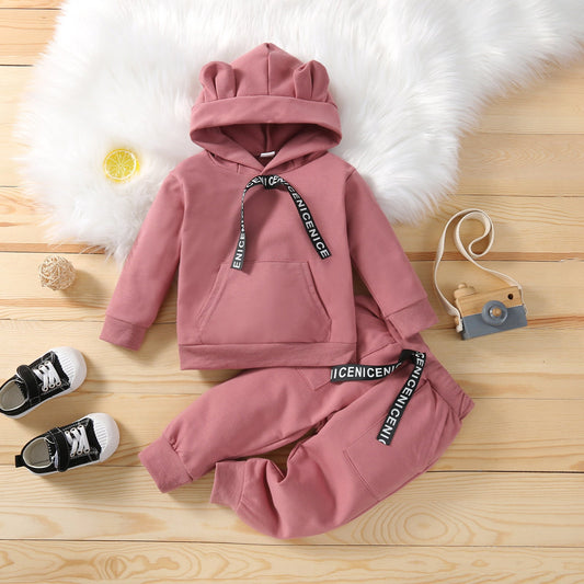 Traje de primavera y otoño para niños, con capucha y dos piezas con bolsillos grandes