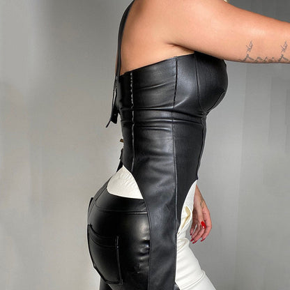Blouson en cuir pour femme  Blouson en cuir PU arrière