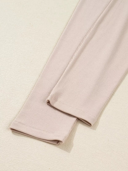 Solid Color Oversize Slit Sweatshirt and Ribbed Leggings 2pcs Set