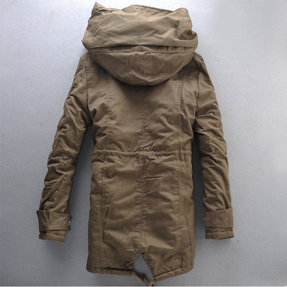 Men's plus plus size Winter hooded mid-length cotton coat