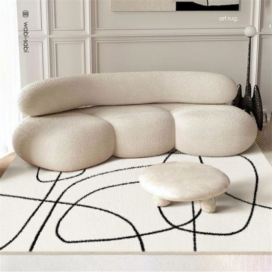 Tapis de table d'appoint à rayures noires et blanches