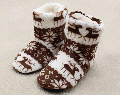 Coral velvet print indoor boots
