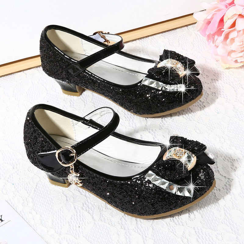 Chaussures à talons hauts pour filles avec strass et nœud, style princesse