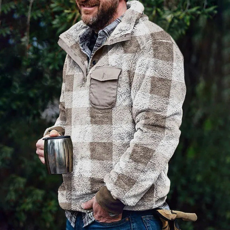 Vêtements à carreaux double face en fourrure pour vêtements pull transfrontalier mode décontractée en peluche