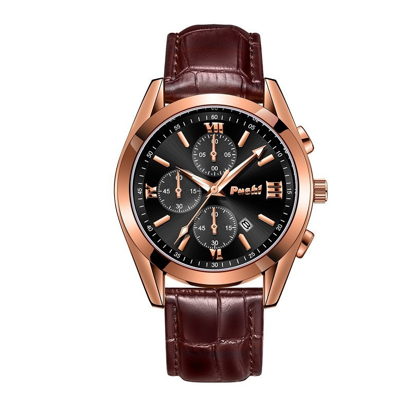 Fashion Men's Quartz Watch High-end Business Waterproof Watch Genuine Leather